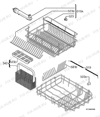 Взрыв-схема посудомоечной машины Rex TT95E - Схема узла Basket 160
