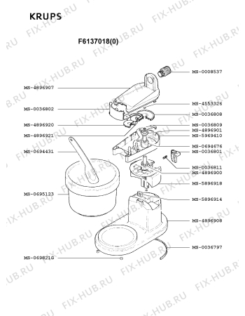 Взрыв-схема блендера (миксера) Krups F6137018(0) - Схема узла VP000759.1P2