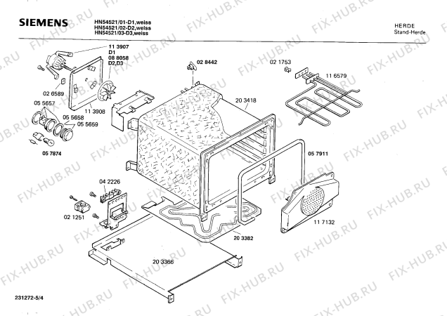 Взрыв-схема плиты (духовки) Siemens HN54521 - Схема узла 04