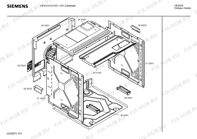Взрыв-схема плиты (духовки) Siemens HE25151EU - Схема узла 04
