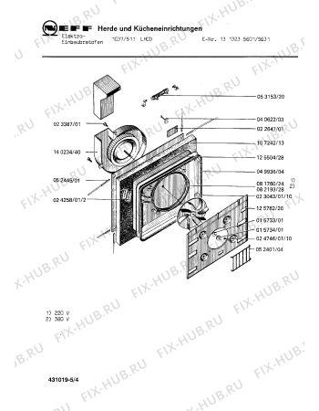 Взрыв-схема плиты (духовки) Neff 1313235631 1037/511LHCD - Схема узла 04