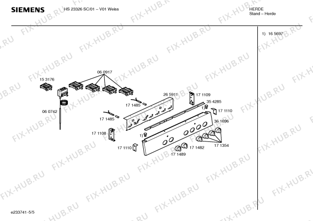 Взрыв-схема плиты (духовки) Siemens HS23326SC - Схема узла 05