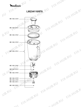 Взрыв-схема блендера (миксера) Moulinex LM234110/870 - Схема узла 9P005656.5P2