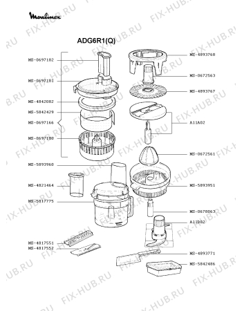 Взрыв-схема кухонного комбайна Moulinex ADG6R1(Q) - Схема узла TP000517.7P2