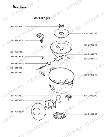 Взрыв-схема мультиварки (пароварки) Moulinex ADT5P1(0) - Схема узла 0P002246.4P2