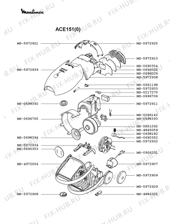 Взрыв-схема пылесоса Moulinex ACE151(0) - Схема узла ZP002192.3P2