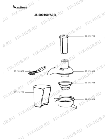 Взрыв-схема соковыжималки Moulinex JU500160/A9B - Схема узла UP003649.8P2