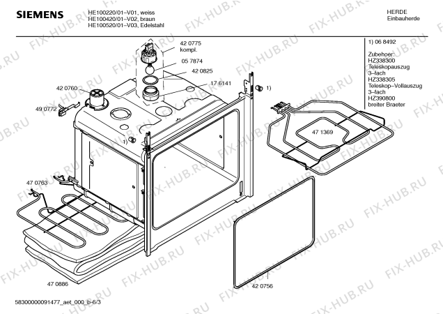 Взрыв-схема плиты (духовки) Siemens HE100220 - Схема узла 03