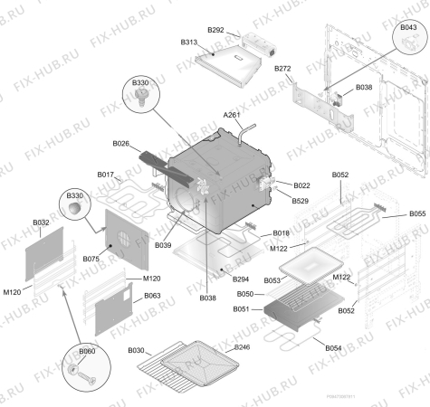 Взрыв-схема плиты (духовки) Zanussi ZCK18307XA - Схема узла Oven