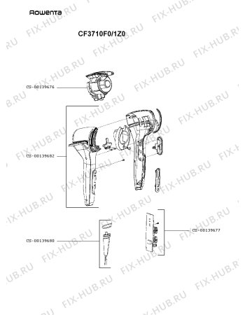 Схема №1 CF3710F0/1Z0 с изображением Корпусная деталь для электрофена Rowenta CS-00139682