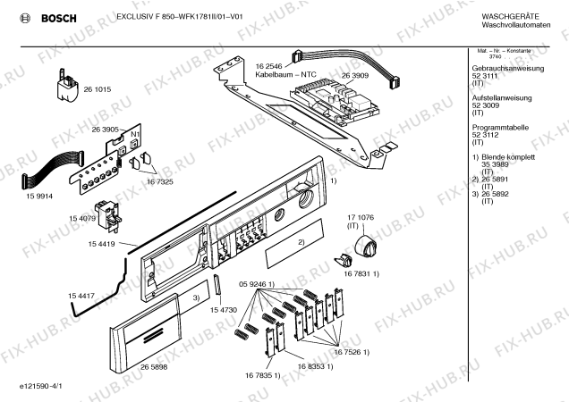 Схема №4 WFK1781II EXKLUSIV F850 с изображением Панель управления для стиральной машины Bosch 00353989