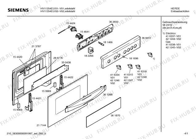 Схема №3 HV11354EU с изображением Инструкция по эксплуатации для плиты (духовки) Siemens 00582419