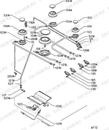 Взрыв-схема плиты (духовки) Rex D5540A - Схема узла Functional parts 267