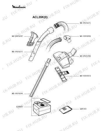 Взрыв-схема пылесоса Moulinex ACL35K(0) - Схема узла 7P002218.3P3