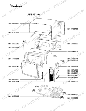 Взрыв-схема микроволновой печи Moulinex AFB823(0) - Схема узла XP002019.3P2