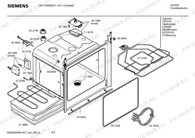 Схема №3 HB770560B с изображением Инструкция по эксплуатации для плиты (духовки) Siemens 00588422