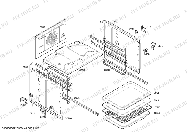 Взрыв-схема плиты (духовки) Bosch HBN56W551E Horno bosch indep.multif.3d inox e2 - Схема узла 05