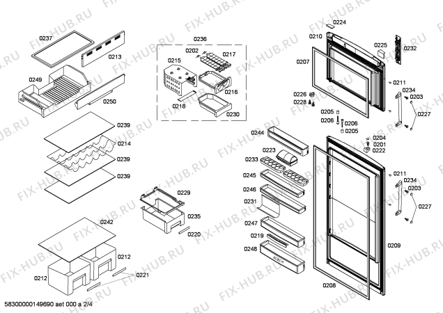 Схема №2 KDN40A73 с изображением Дверь морозильной камеры для холодильной камеры Bosch 00247666