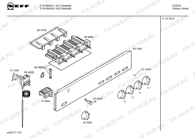 Схема №2 E1910N0 JUNGES WOHNEN 1 с изображением Ручка управления духовкой для электропечи Bosch 00162320