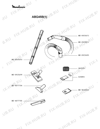 Взрыв-схема пылесоса Moulinex ABG45B(1) - Схема узла RP002331.9P2