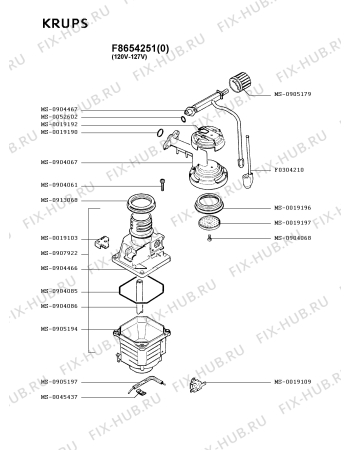 Взрыв-схема кофеварки (кофемашины) Krups F8654251(0) - Схема узла 5P001836.5P3