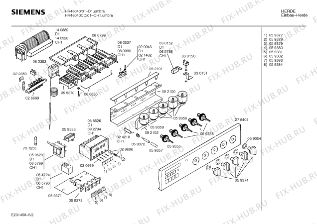 Взрыв-схема плиты (духовки) Siemens HR46040 - Схема узла 02