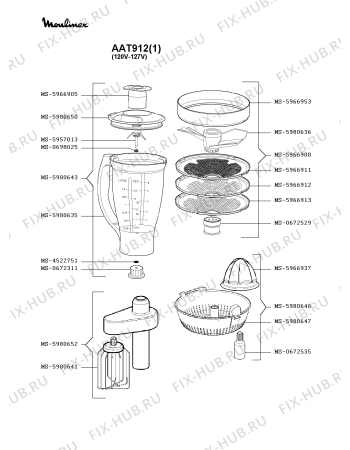 Взрыв-схема кухонного комбайна Moulinex AAT912(1) - Схема узла 1P000327.7P2