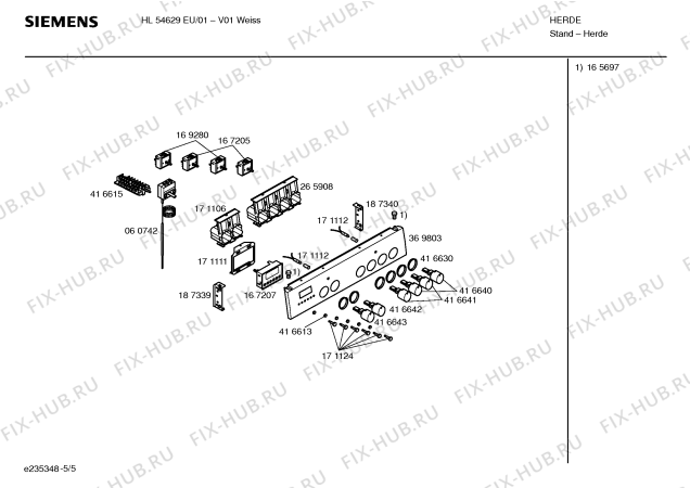 Взрыв-схема плиты (духовки) Siemens HL54629EU - Схема узла 05