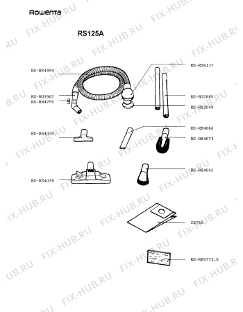 Взрыв-схема пылесоса Rowenta RS125A - Схема узла RS125A__.__1