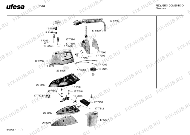 Схема №1 PV88 с изображением Пружина для электропарогенератора Bosch 00177195