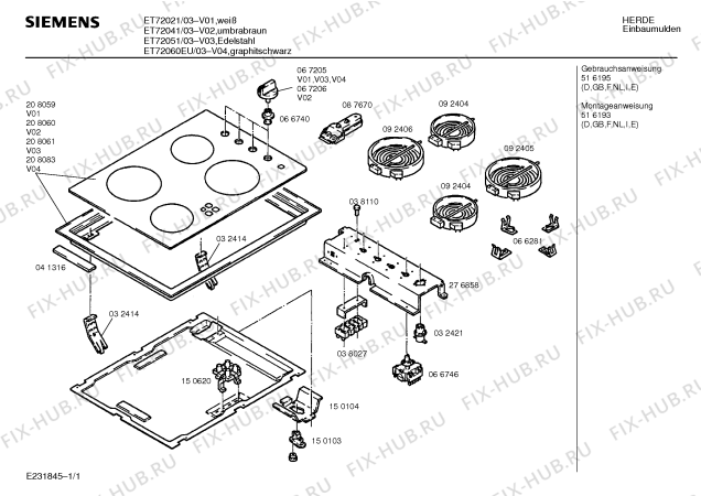 Схема №1 ET72060EU с изображением Стеклокерамика для духового шкафа Siemens 00208083