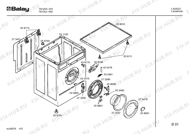 Взрыв-схема стиральной машины Balay T8125X - Схема узла 02