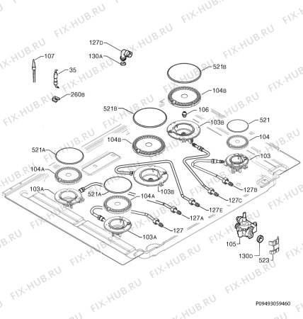 Взрыв-схема плиты (духовки) Rex Electrolux PX750V - Схема узла Functional parts 267