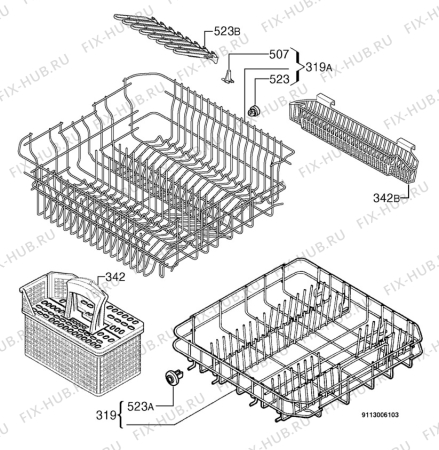 Взрыв-схема посудомоечной машины Aeg FAV40610 - Схема узла Basket 160