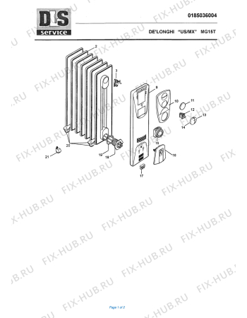 Схема №1 MG 15T с изображением Часть корпуса для обогревателя (вентилятора) DELONGHI VN049