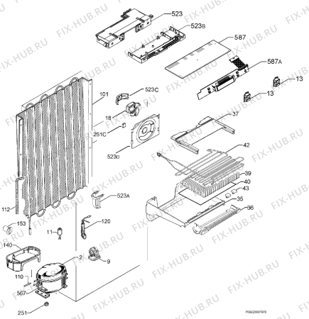 Взрыв-схема холодильника Electrolux EUF27393X - Схема узла Cooling system 017