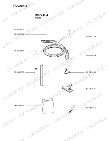 Взрыв-схема пылесоса Rowenta RS774FA - Схема узла DP002478.1P2