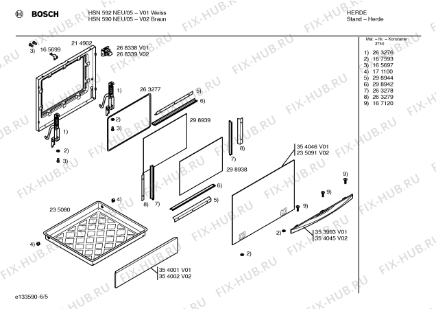 Схема №3 HSN280BEU с изображением Панель управления для плиты (духовки) Bosch 00354056