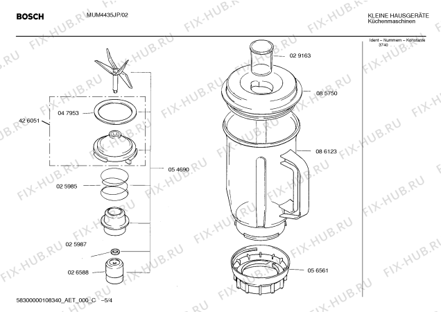 Взрыв-схема кухонного комбайна Bosch MUM4435JP Compact 300W Kitchen Center - Схема узла 04