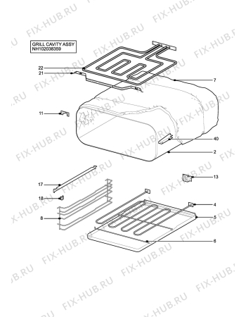 Взрыв-схема плиты (духовки) Tricity Bendix TBD903W - Схема узла H10 Grill cavity assy