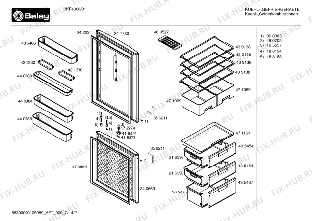 Взрыв-схема холодильника Balay 3KF4380 - Схема узла 02