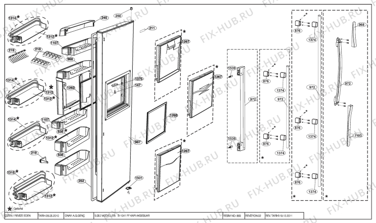 Взрыв-схема холодильника Beko GNEV422X (7245147692) - DOOR ASSEMBLY ( FF DOOR / WITH DOOR IN DOOR NEW SBS )