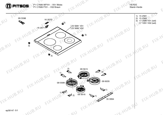 Схема №2 P1C7606P с изображением Ручка конфорки для плиты (духовки) Bosch 00171141