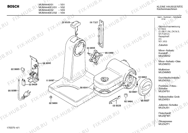 Схема №1 MUM4622UC Compact 400W Kitchen Center с изображением Инструкция по эксплуатации для кухонного измельчителя Bosch 00514601