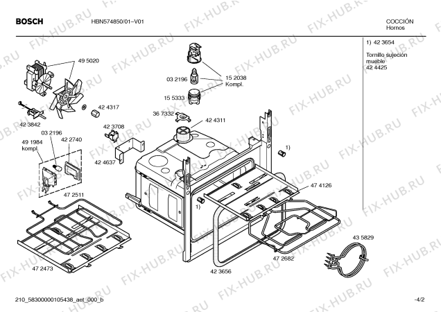Взрыв-схема плиты (духовки) Bosch HBN574850 - Схема узла 02
