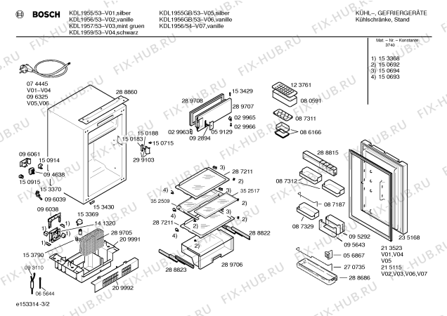 Схема №3 KDL1957 с изображением Шарнир для холодильной камеры Bosch 00266743