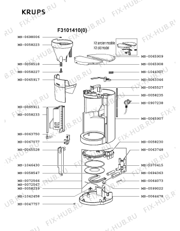 Взрыв-схема кофеварки (кофемашины) Krups F3101410(0) - Схема узла 8P001635.2P2