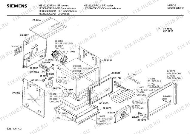 Взрыв-схема плиты (духовки) Siemens HB35240SF - Схема узла 02