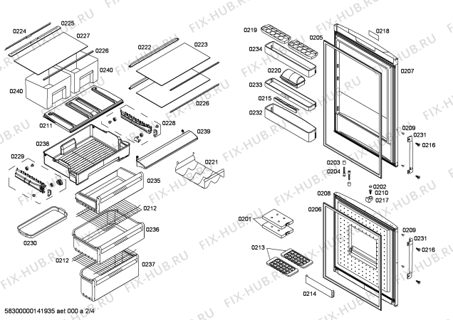 Схема №2 P1KNB4626A с изображением Дверь для холодильной камеры Bosch 00246439