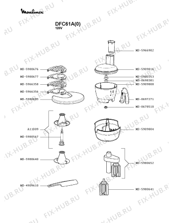 Взрыв-схема кухонного комбайна Moulinex DFC61A(0) - Схема узла 4P002516.8P2